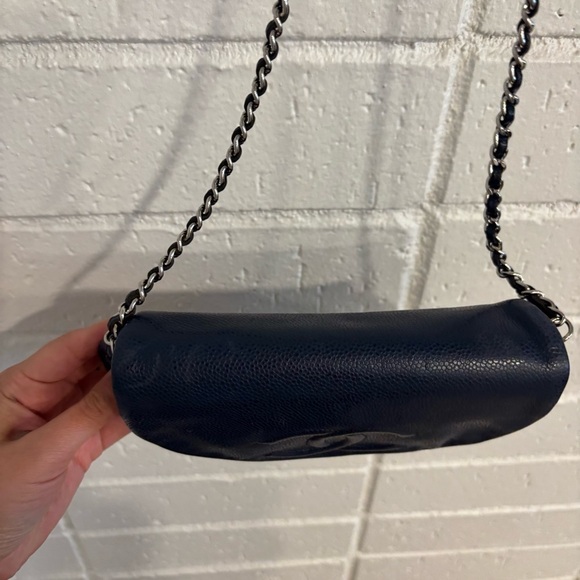 Chanel caviar leather navy blue half moon wallet on chain bag - Picture 5 of 16